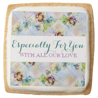 Vintage flower PERSONALIZE message Square Premium Shortbread Cookie