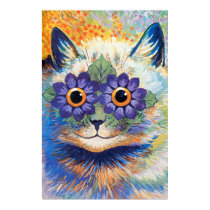 Vintage Flower Power Cat Art Poster Print