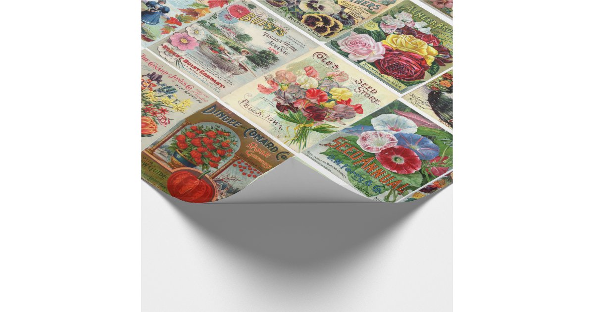 vintage flower seed catalog collage wrapping paper zazzle flower seed wrapping paper