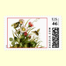 Vintage Flowers and Bees Postage stamps