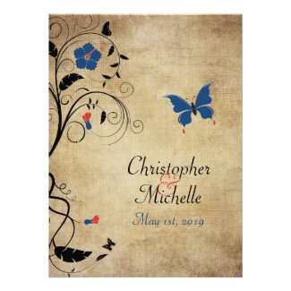 Vintage Flowers and Butterflies Wedding Invitation