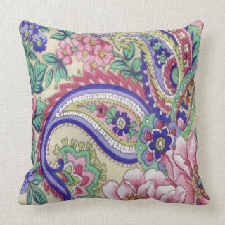 Vintage Flowers and Paisley Throw Pillow