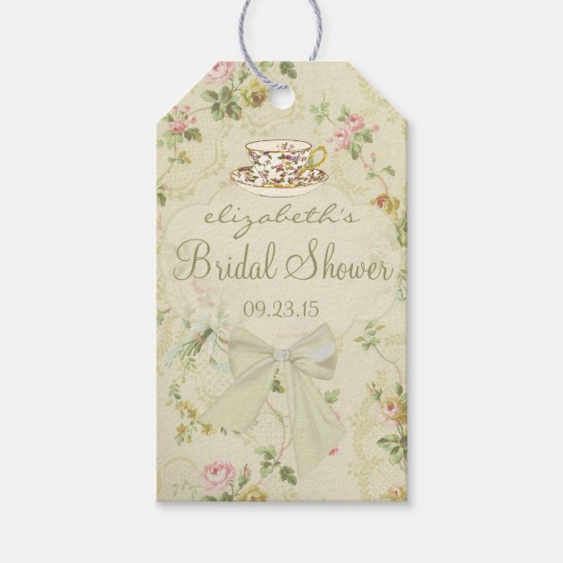 Vintage Flowers and Tea Cup Bridal Shower Pack Of Gift Tags 1/3