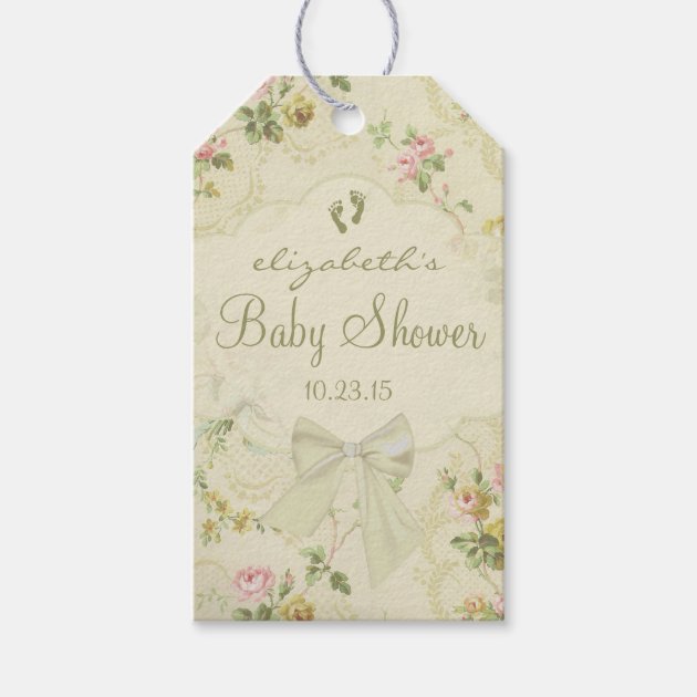 Vintage Flowers Baby Shower Guest Favor Pack Of Gift Tags