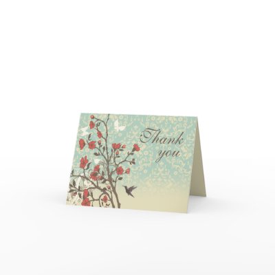 Vintage Wedding Cards on Vintage Flowers Bird Damask Wedding Thank You Greeting Card From