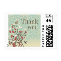 Vintage flowers bird   damask wedding thank you postage stamps