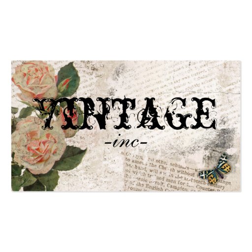 Vintage Flowers over Distressed Text Business Card (front side)