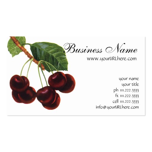 Vintage Food Fruit, Cherries on a Branch Business Card (front side)