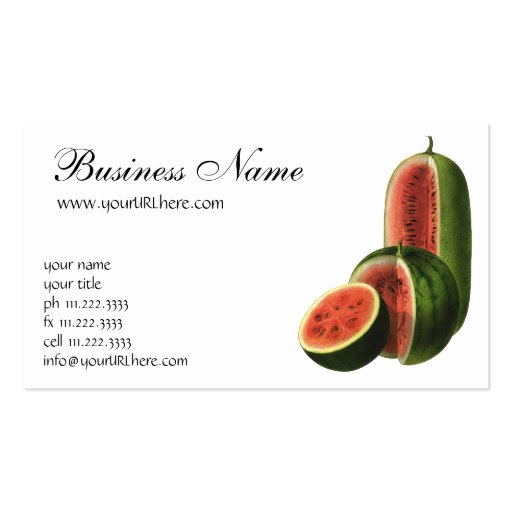 Vintage Food Fruit Organic Watermelons, Tall Round Business Card Template (front side)