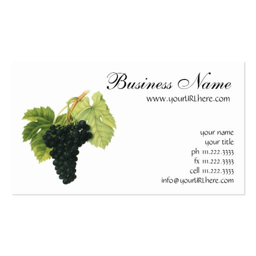 Vintage Food Fruit, Red Wine Organic Grape Cluster Business Card (front side)