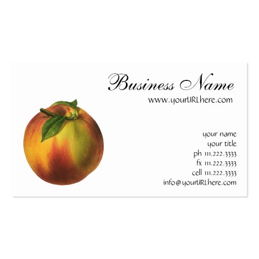 Vintage Food Fruit, Round Ripe Peach with Leaf Business Card (front side)