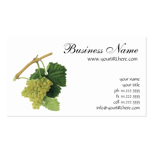 Vintage Food Fruit, White Wine Grapes on the Vine Business Cards (front side)