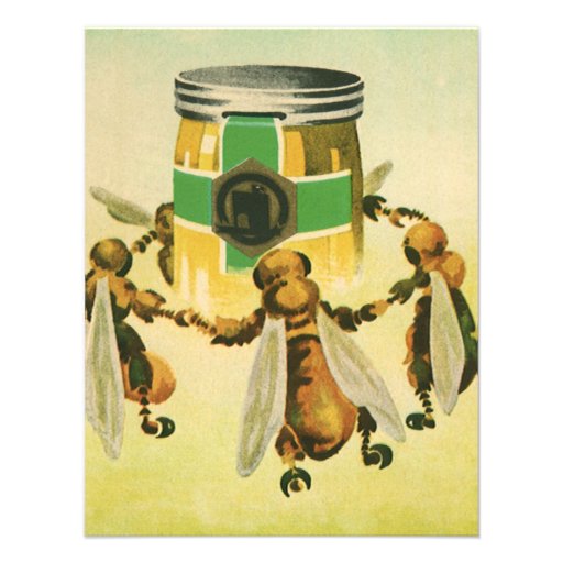 Vintage Food, Organic Honey Bees Dancing Jar Personalized Announcement