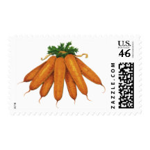 Vintage Food, Vegetables; Bunch of Organic Carrots Postage Stamps