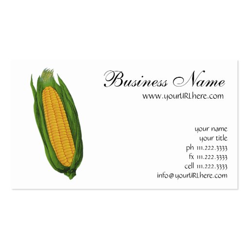 Vintage Food Vegetables; Yellow Corn on the Cob Business Card Templates (front side)