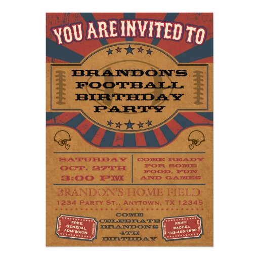 Vintage Football Birthday Party Invitation (front side)