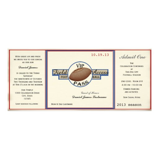 Vintage Football Field Pass Custom Announcements (front side)