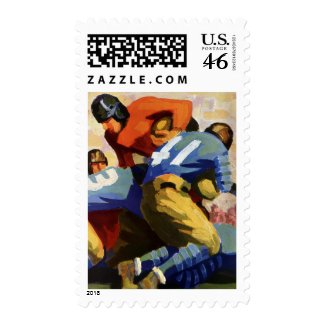 Vintage Football Players Playing a Football Game stamp