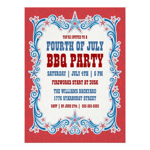 Vintage Fourth of July BBQ Party Invitation (front side)