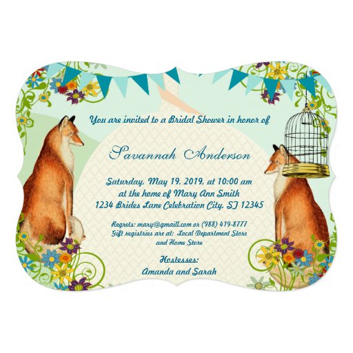 Vintage Fox Bunting Garden Bridal Shower Invites