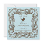 Vintage Frame Brown Blue Baby Shower Invitation