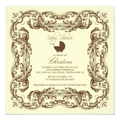 Vintage Frame Brown Yellow Baby Shower Invitation
