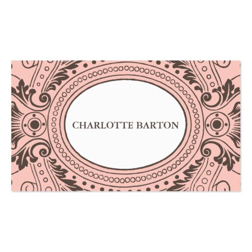 Vintage Frame Calling Card in Pink and Brown Business Cards (front side)