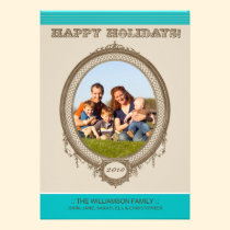 Vintage Frame Happy Holidays Card (aqua/taupe) invitations