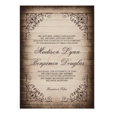 Vintage Frame Rustic Wood Wedding Invitations