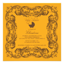 Vintage Frame Tangerine Baby Shower Invitation