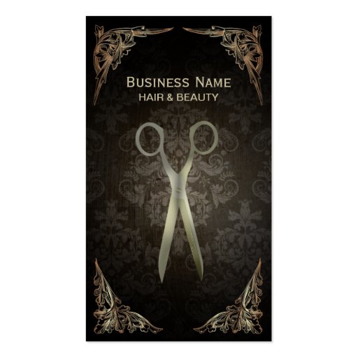Vintage Framed Damask Hair Salon Punch Card Business Card Templates (front side)