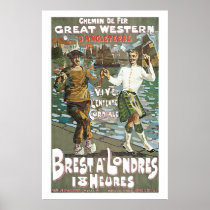 Vintage France England Train Travel Ad Poster