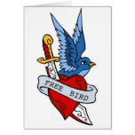 Vintage Free Bird, Dagger and Heart Tattoo Cards