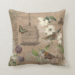 Vintage French birds and garden pillow