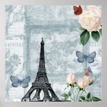 Vintage French Butterflies and Roses Posters