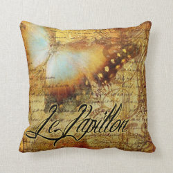Vintage French Butterfly Le Papillon | amber Throw Pillow