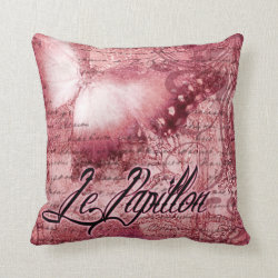 Vintage French Butterfly Le Papillon | raspberry Pillow