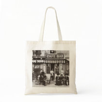 Vintage French café scene Canvas Bags