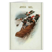 Vintage French Cats Christmas Greeting Card