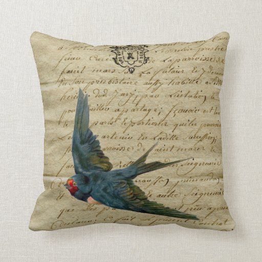 Vintage French Chic Bird Print Flying Swallow Throw Pillow Zazzle