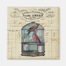 Vintage French Chic Victorian Birdcage Love Birds Refrigerator Magnet