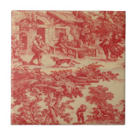 Vintage French Country Red CreamToile Ceramic Tile