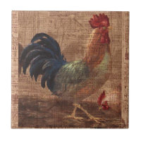 Vintage French Country Rooster Ceramic Tile