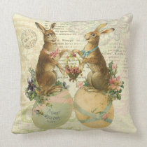 Vintage French Easter Bunnies pillow