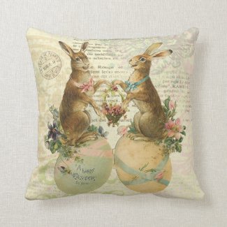 Vintage French Easter Bunnies pillow