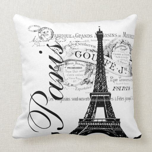 Vintage French Eiffel Tower Illustration Pillow