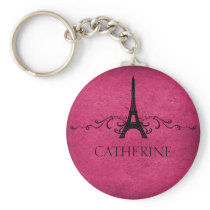 Vintage French Flourish Keychain, Pink