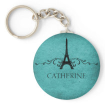 Vintage French Flourish Keychain, Teal