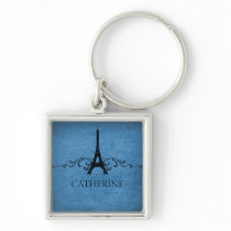 Vintage French Flourish Premium Keychain, Blue
