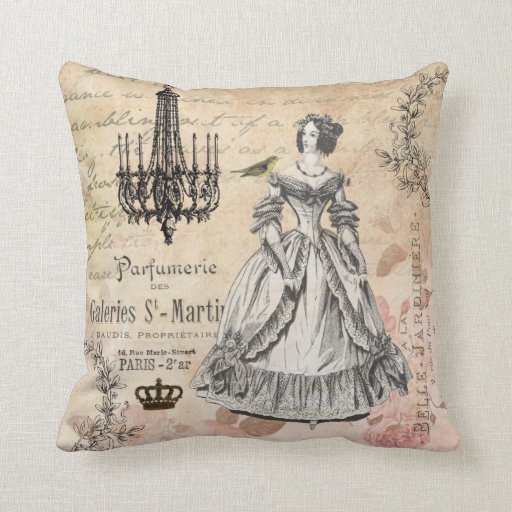 Vintage French lady shabby chic pillow Zazzle